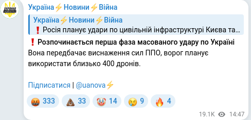 Скріншот Telegram-публікації