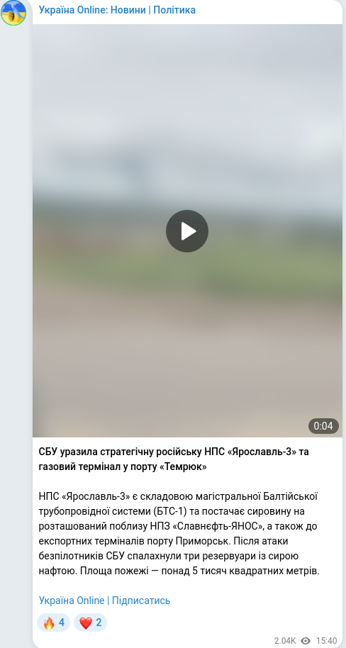 Скріншот Telegram-публікації