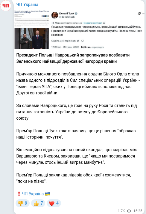 Скріншот Telegram-публікації
