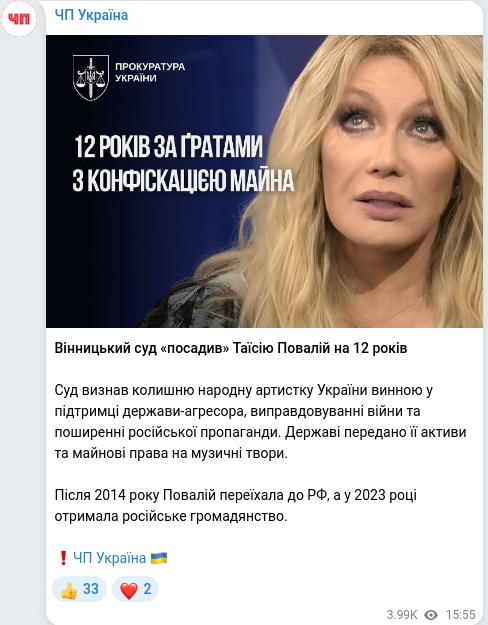 Скріншот Telegram-публікації