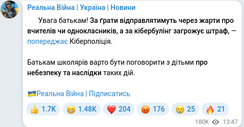 Telegram publication screenshot