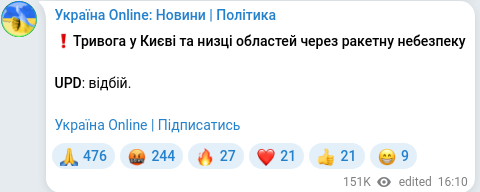 Скріншот Telegram-публікації
