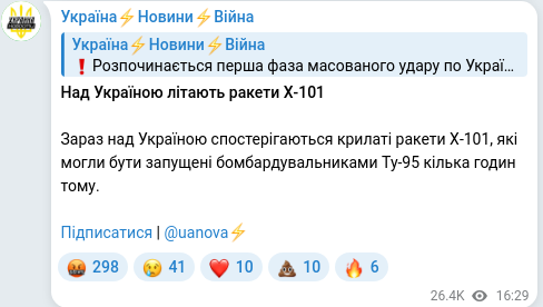 Скріншот Telegram-публікації
