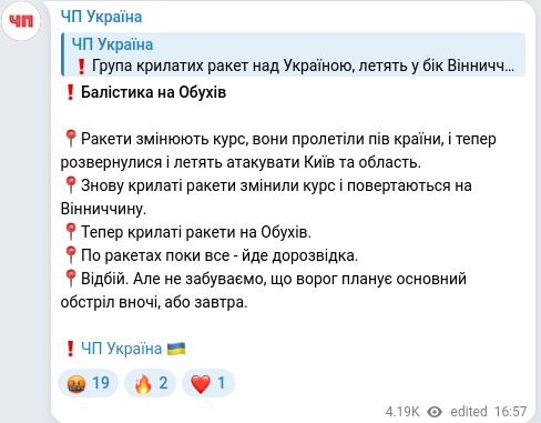Скріншот Telegram-публікації