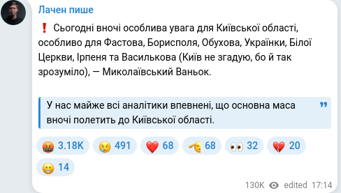 Скріншот Telegram-публікації
