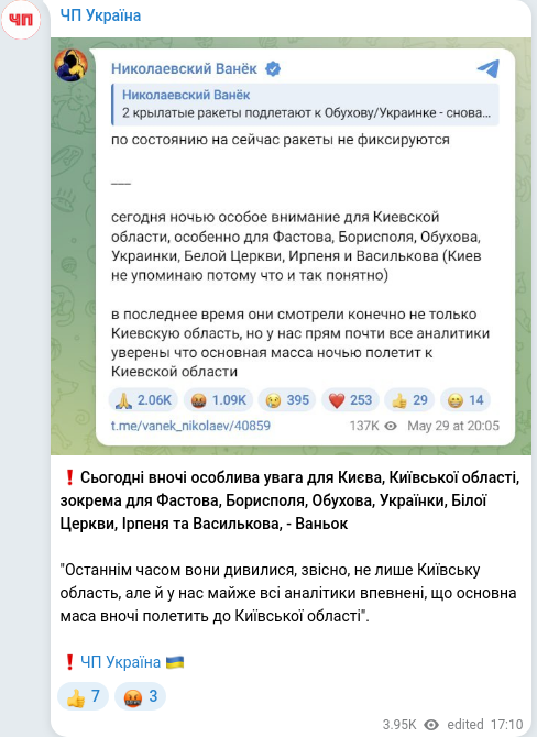 Скріншот Telegram-публікації