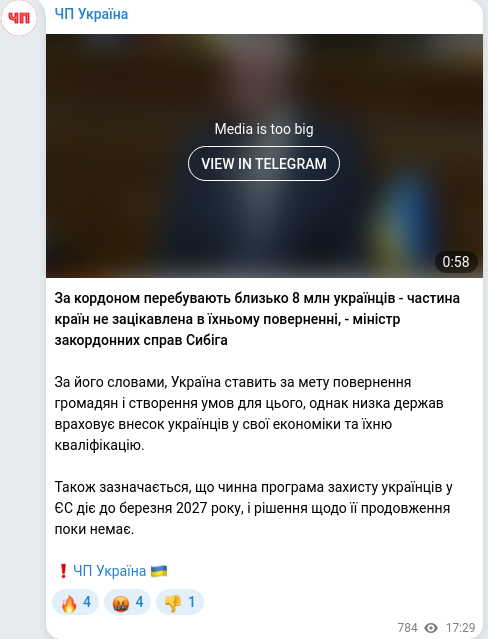 Скріншот Telegram-публікації
