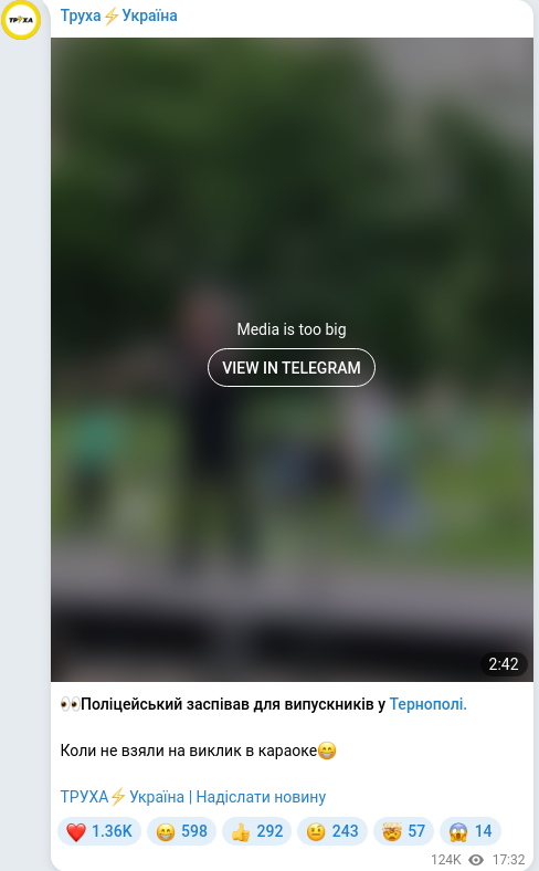 Скріншот Telegram-публікації