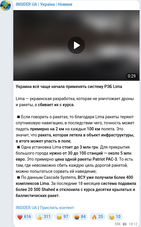Скріншот Telegram-публікації
