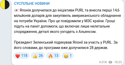 Скріншот Telegram-публікації