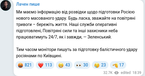 Скріншот Telegram-публікації