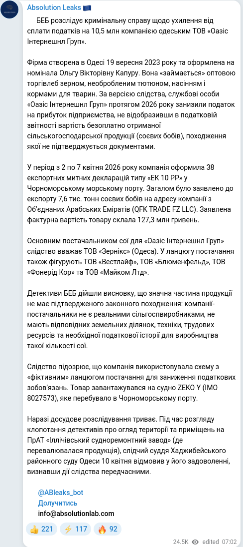 Telegram publication screenshot