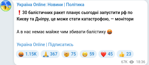Скріншот Telegram-публікації