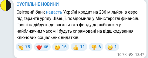 Скріншот Telegram-публікації