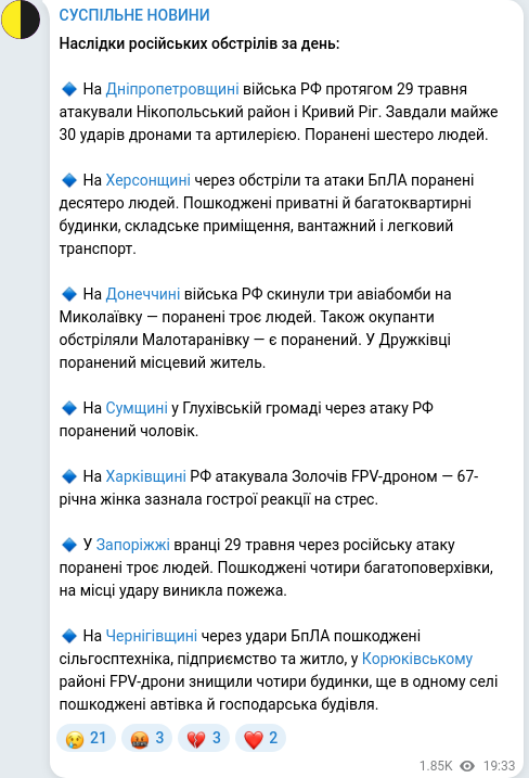 Скріншот Telegram-публікації