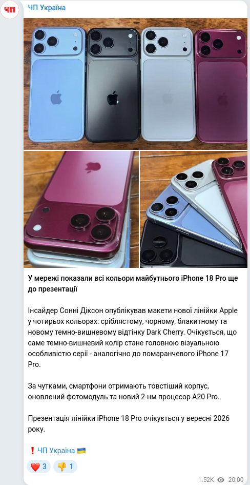 Скріншот Telegram-публікації
