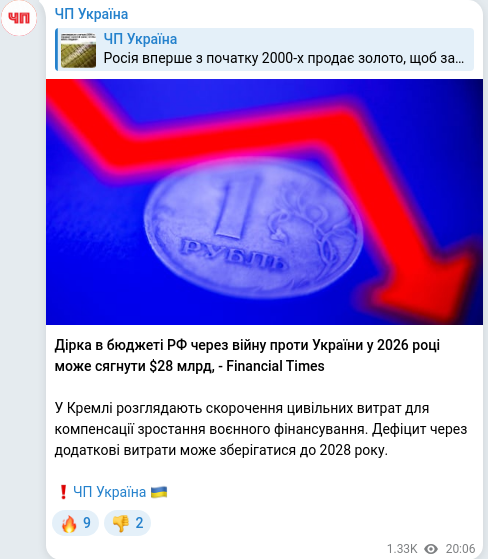 Скріншот Telegram-публікації