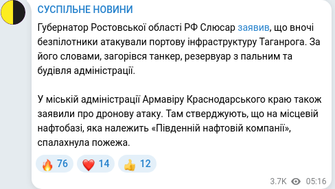 Скріншот Telegram-публікації