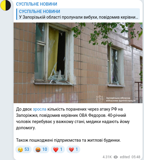 Скріншот Telegram-публікації