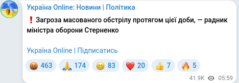 Скріншот Telegram-публікації