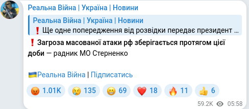 Скріншот Telegram-публікації