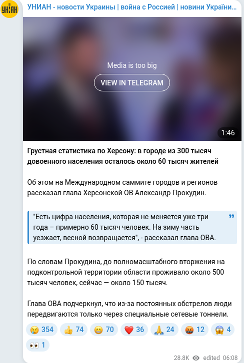 Скріншот Telegram-публікації