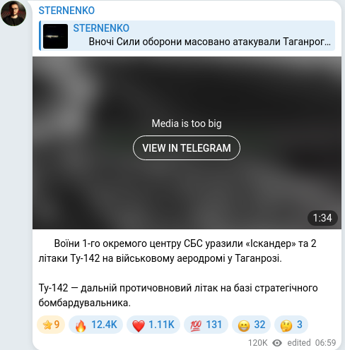 Скріншот Telegram-публікації