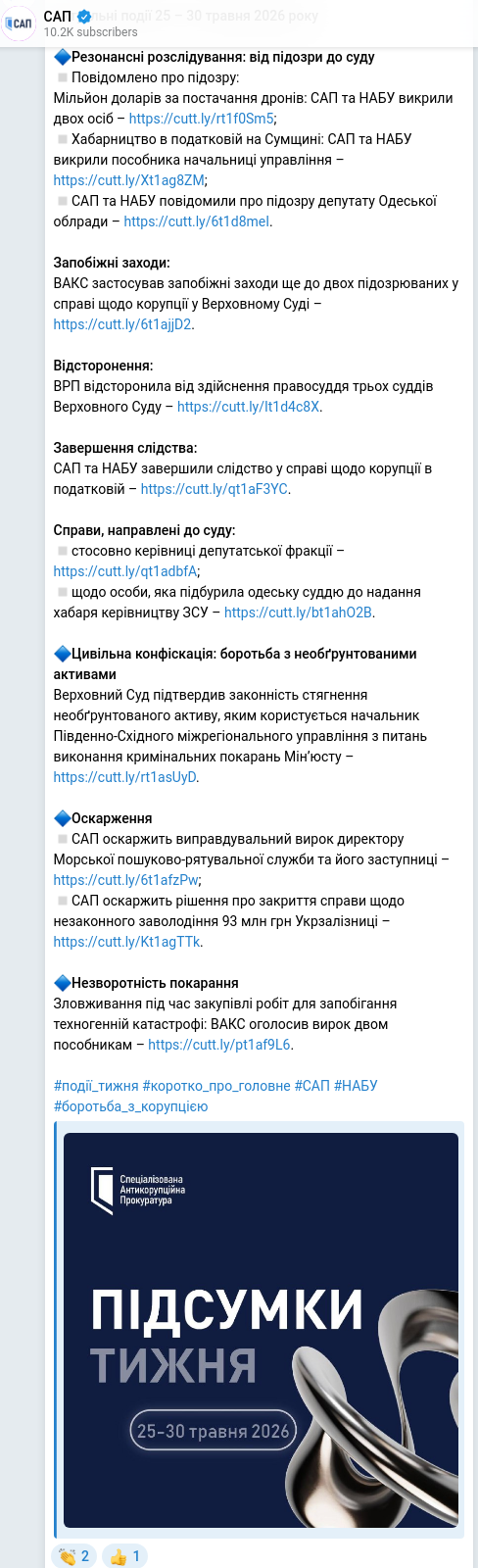 Скріншот Telegram-публікації