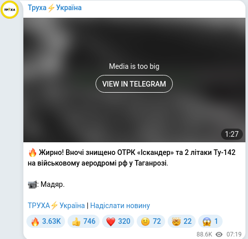 Скріншот Telegram-публікації