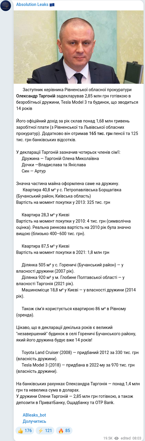 Скріншот Telegram-публікації