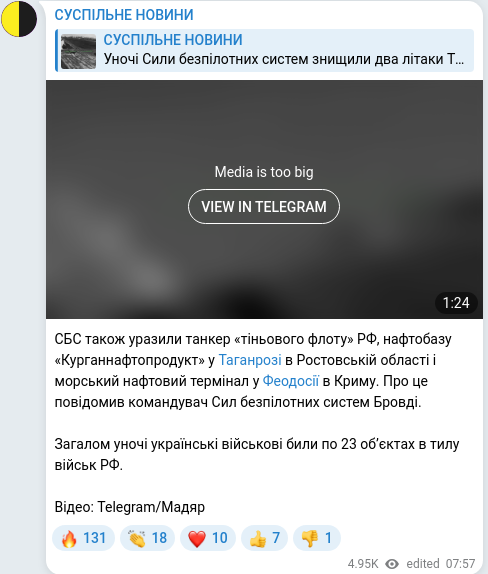 Telegram publication screenshot