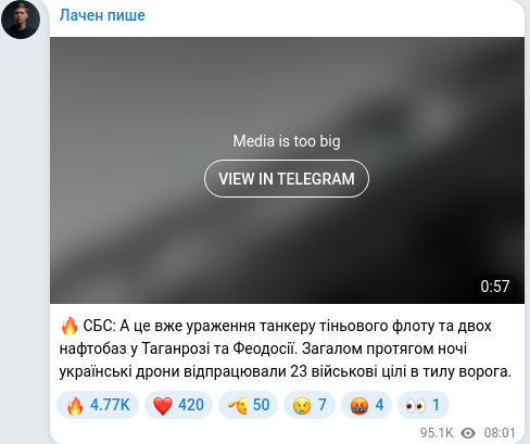 Скріншот Telegram-публікації