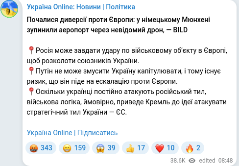 Скріншот Telegram-публікації