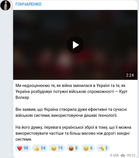 Скріншот Telegram-публікації