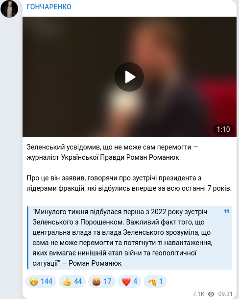 Скріншот Telegram-публікації