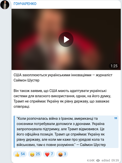 Скріншот Telegram-публікації