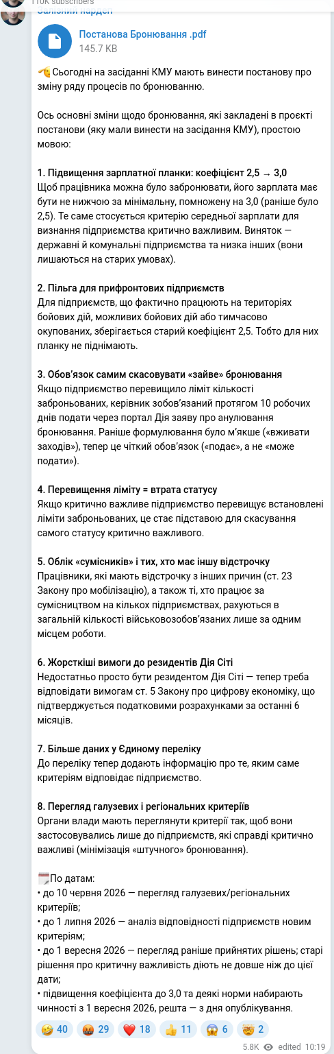 Скріншот Telegram-публікації