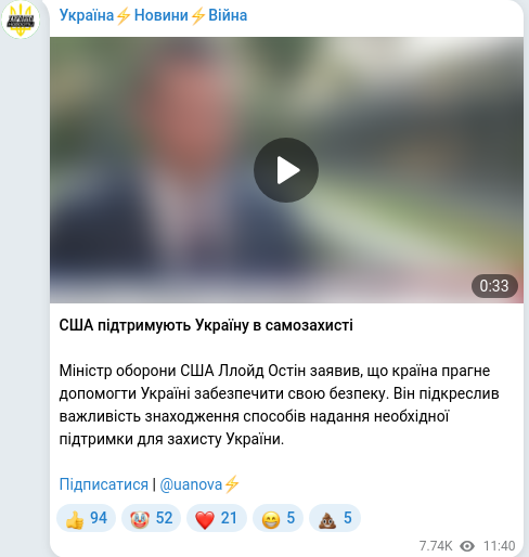 Скріншот Telegram-публікації