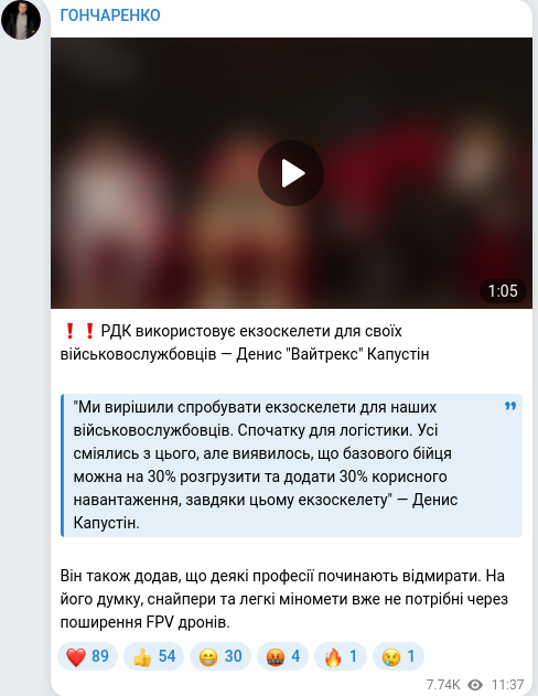 Скріншот Telegram-публікації