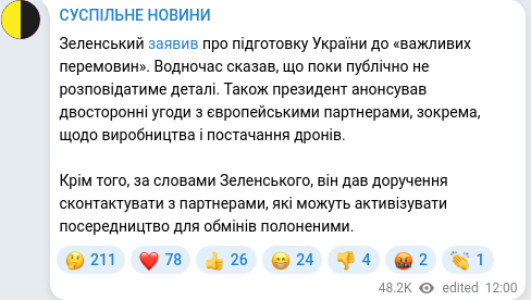 Скріншот Telegram-публікації