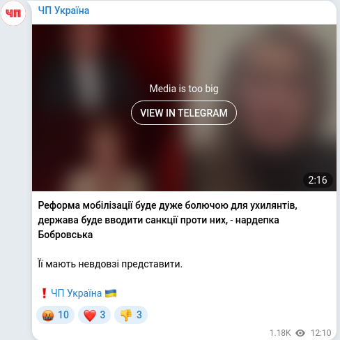 Telegram publication screenshot