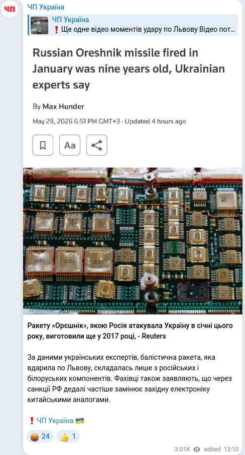 Telegram publication screenshot
