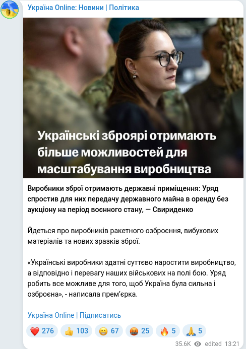 Telegram publication screenshot
