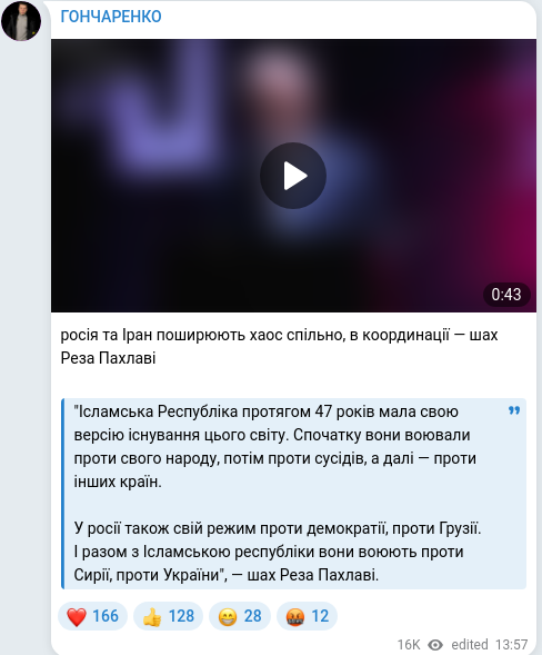 Скріншот Telegram-публікації