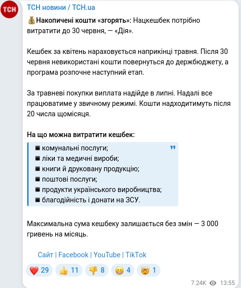 Скріншот Telegram-публікації