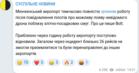 Скріншот Telegram-публікації
