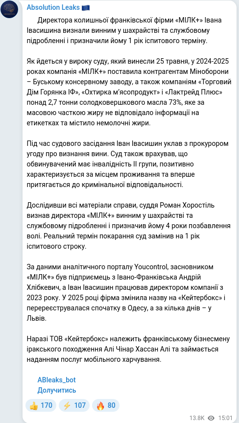 Скріншот Telegram-публікації