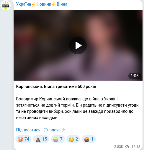 Скріншот Telegram-публікації