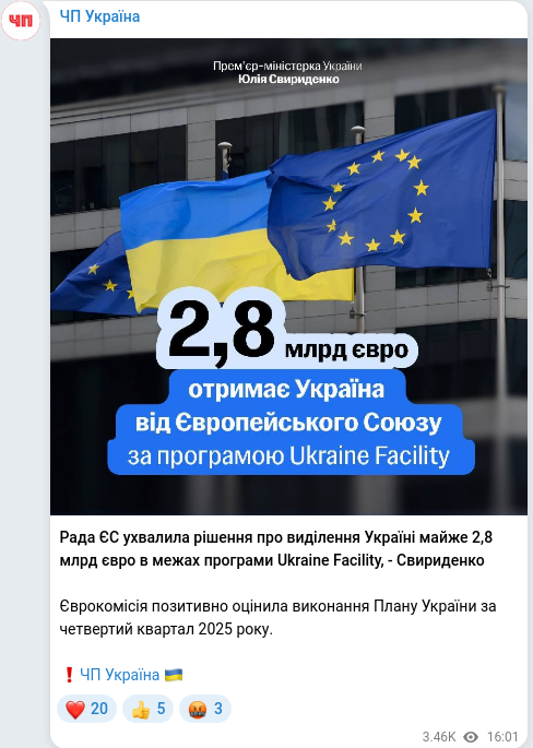 Telegram publication screenshot