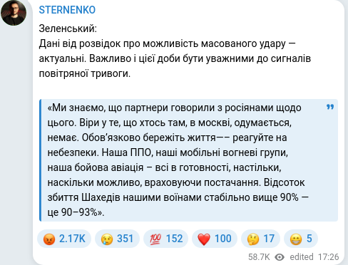 Скріншот Telegram-публікації